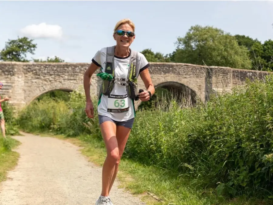 Sharon Barnett at the Three Castles 50K ultra trail race, Rochester, 2025