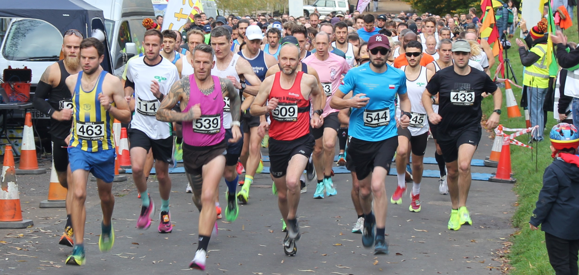 Start of Maidstone Half Marathon 2025 at Mote Park. Maidstone Harriers, the community driven running club