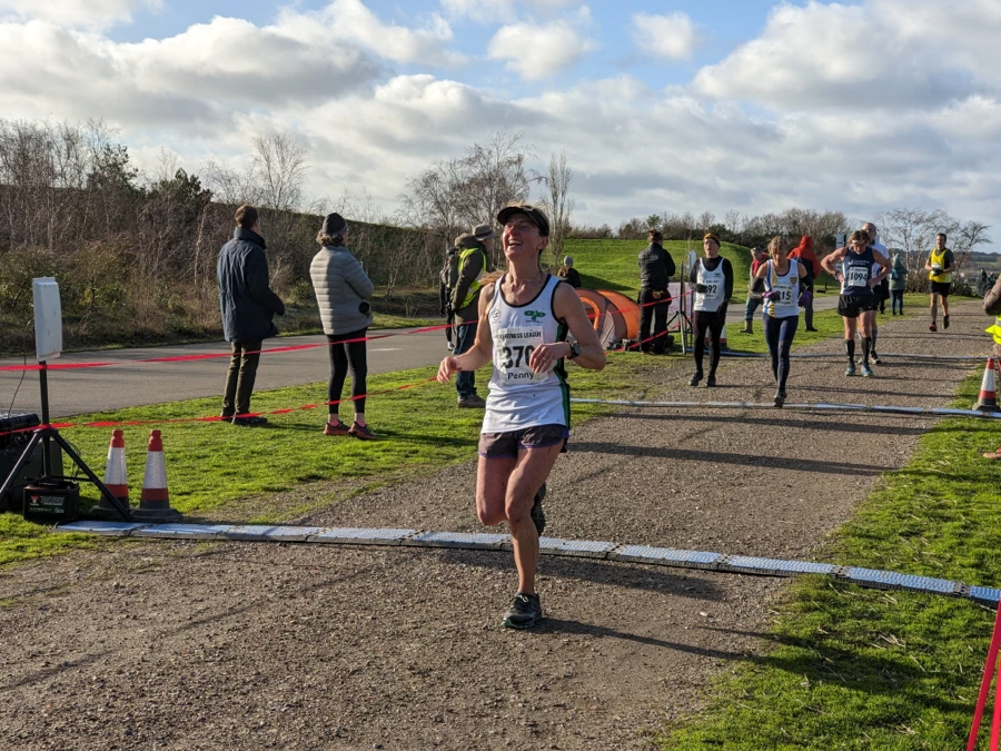 Maidstone Harriers runner approaching the finish at KFL Betteshanger.