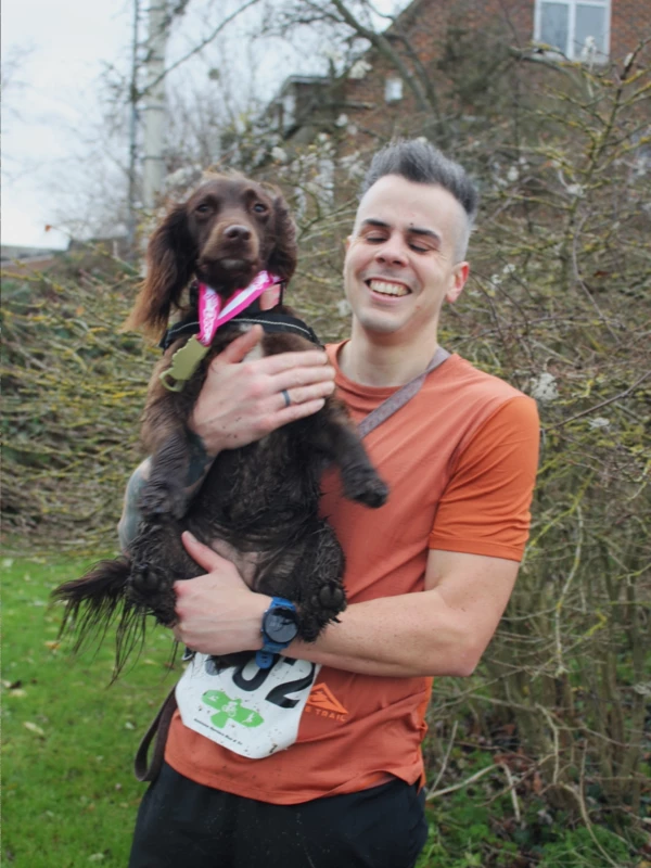 Simon and his dog, after the Turkey Run in 2024, organised by the Maidstone Harriers