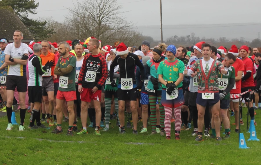 The runners in fancy dress, ready at the starting line for the Turkey Run, 2024, organised by the Maidstone Harriers