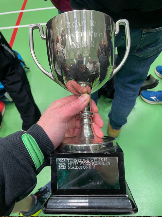 Maidstone Harriers 2025 Kent Road Running Grand Prix champions trophy presented after Canterbury 10 Mile