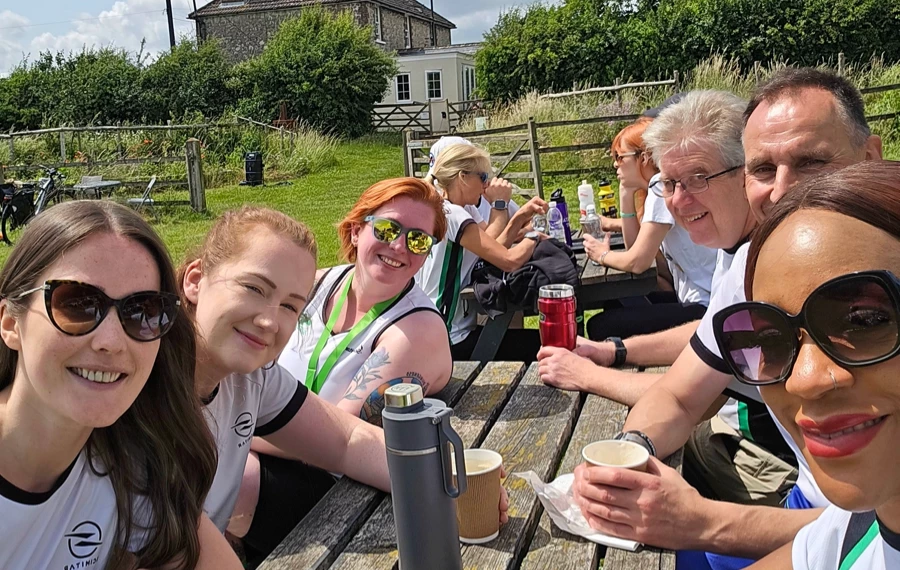 Maidstone Harriers runners enjoying refreshments after the 2025 David Thornby 10k at Little Fant Farm