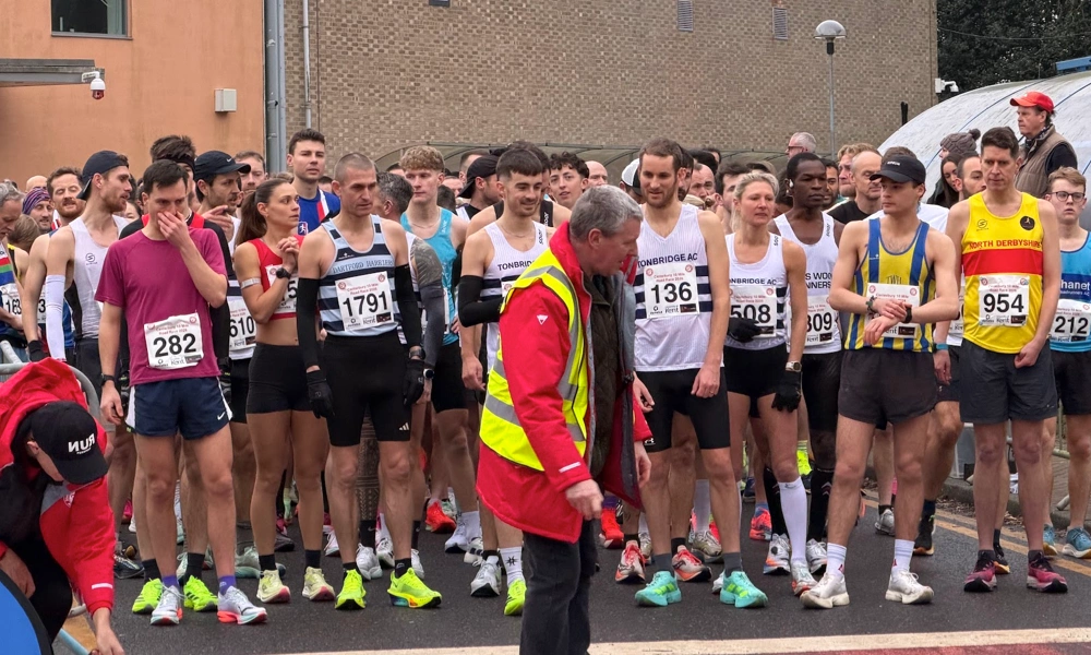 Runner in the start area at Canterbury 10 Mile, ready for the race to begin.