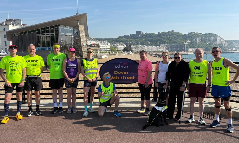 Maidstone Harriers blind and visually impaired runners with guide runners at Dover Waterfront parkrun