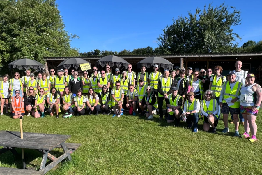 Maidstone Harriers volunteer team photo at Little Fant Farm for the 2026 David Thornby 10k.