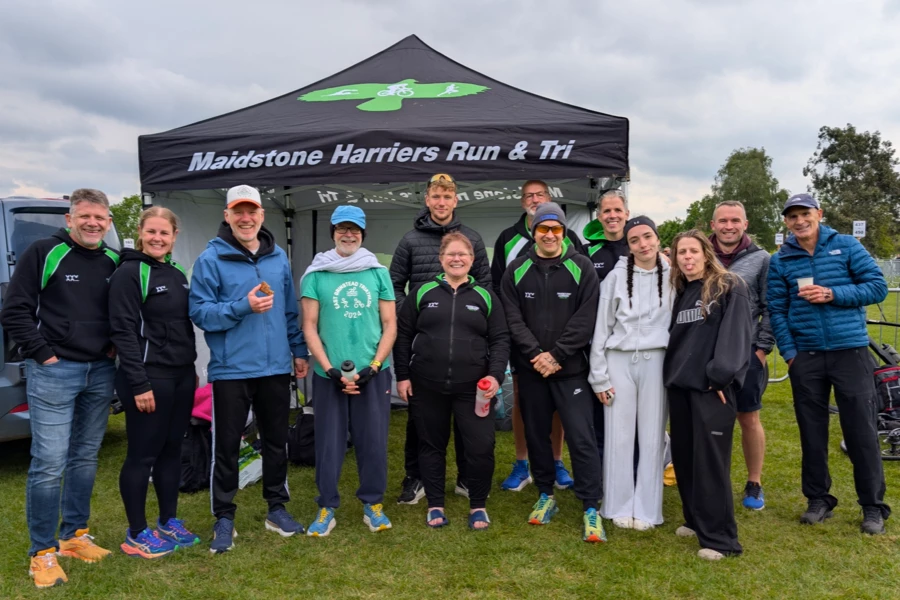 Catey Bowles with Maidstone Harriers teammates at East Grinstead Triathlon 2026